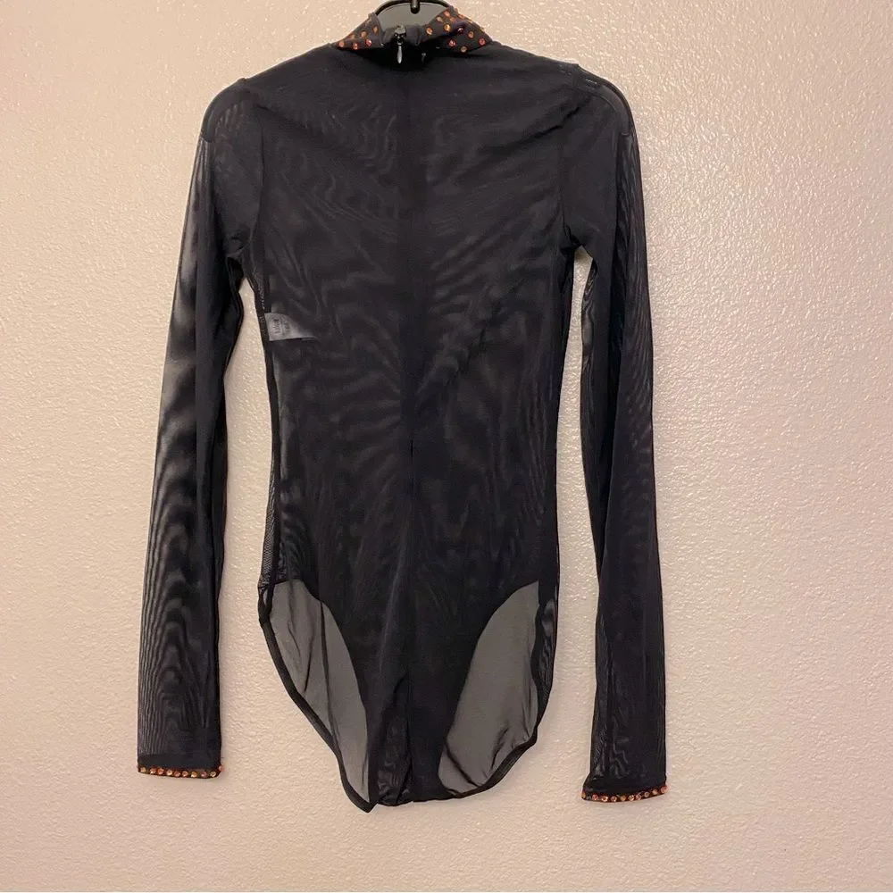 WEISSMAN Balera Dance black Long Sleeve Mesh Leotard overlay SM11109 SA adult
